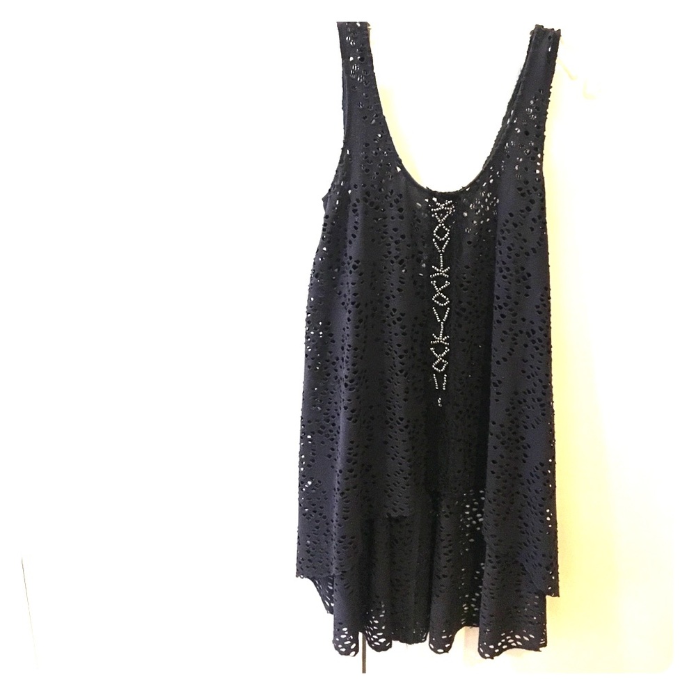 Free People Hi/low tank w/ silver bead details